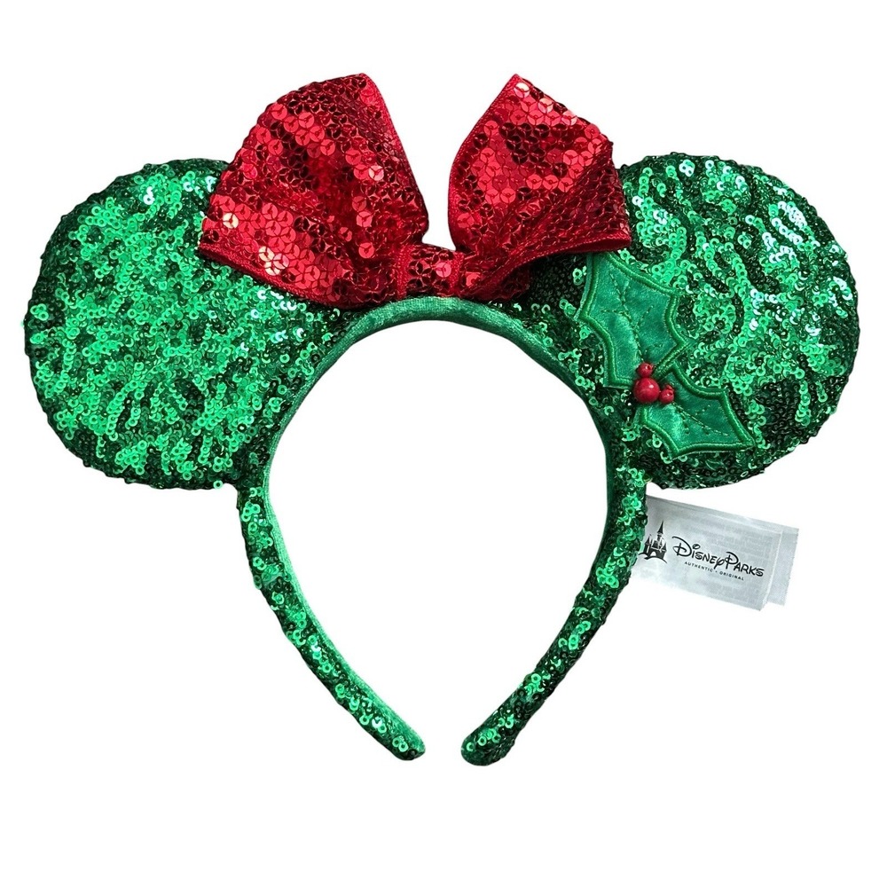 Disney Parks Holiday Minnie Mouse Ear Headband‎ w Bow Christmas Green